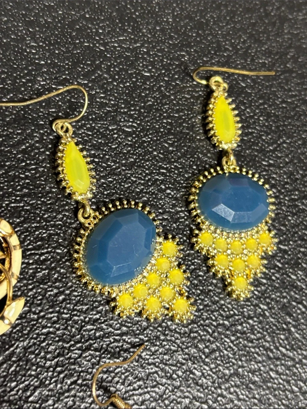 Bundle Dangle Hoop Enamel Gold-Tone Blue and Yellow Drop Earrings Jewelry Lot